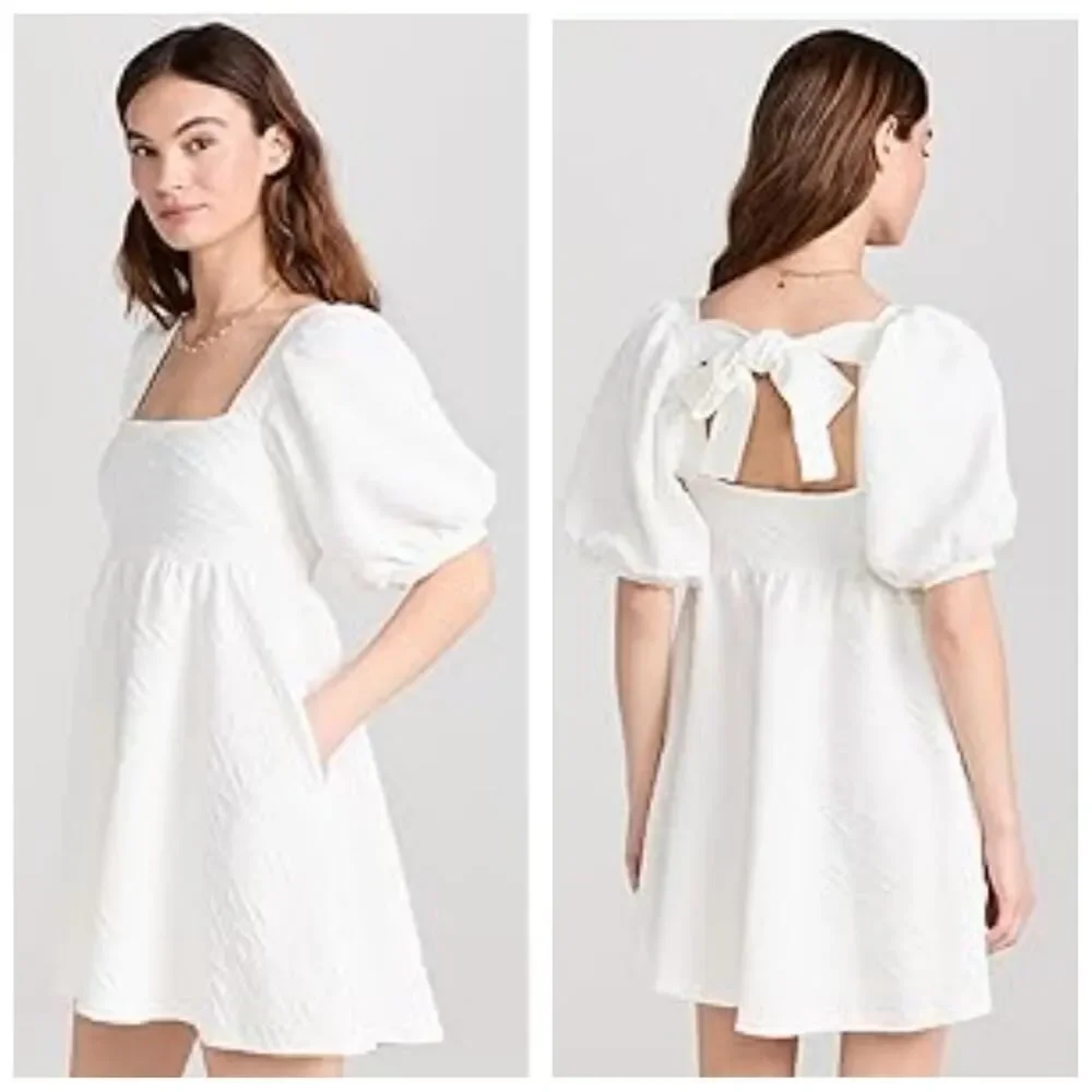 Free People White Puff Sleeve Mini Dress sz L